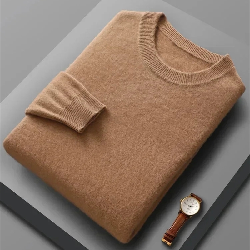 Spring Autumn 100 Wool Pullover Sweater Men Oneck Longsleeve Cashmere Knitwear Female Clothing Mens 240930