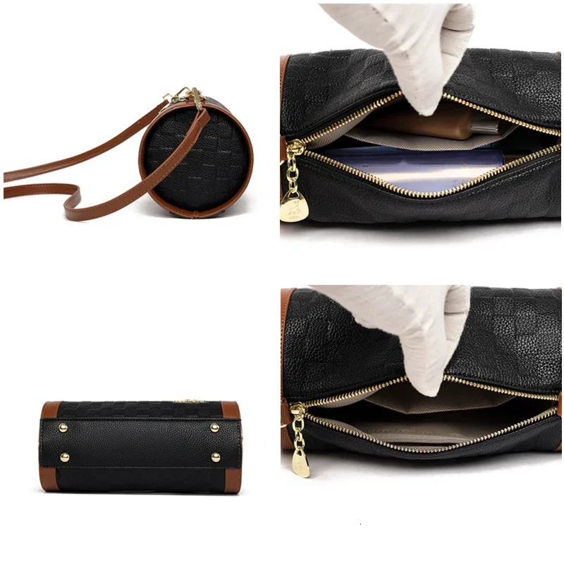 High Quality Leather Shoulder Crossbody Bag Fashion Cylinder Sac Women y Handbag ner Female Messenger Purse Tote 241021