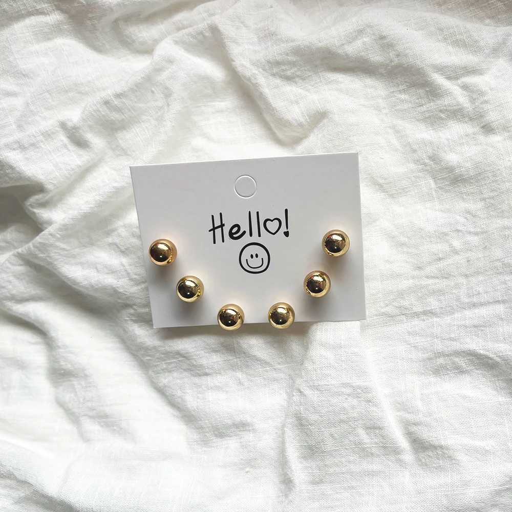 Trendy Cute Simple 3Pair/set 10mm Silver Gold Plated Bead Pearl Stud Earring Set For Women Girl Wedding Jewelry Accessory GiftsX241023