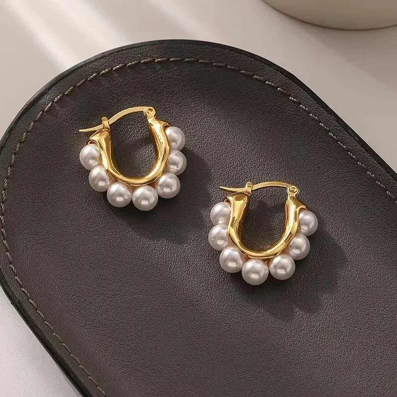 Fashionable U-shaped ring earrings elegant in gold imitating pearl earrings for wedding party girls luxurious decoration womens gifts W241023