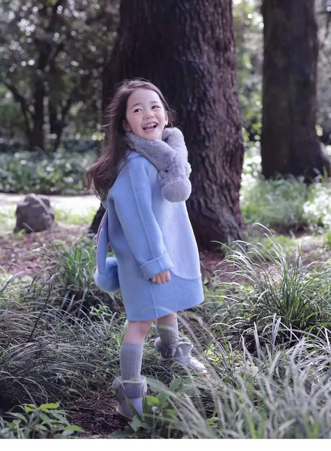 Autumn and Winter Girls New Sewing Coat Purple Rabbit Childrens Hoodie Fashion Long Sleeve Wool Coat W241023