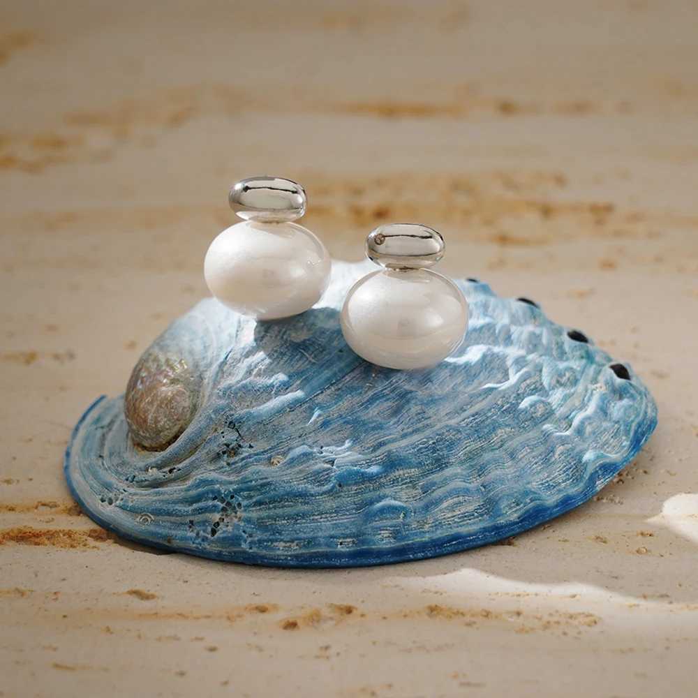 Coral imitation pearl round stud earrings charm stainless steel small gold daily jewelry platinum gold plating W241023