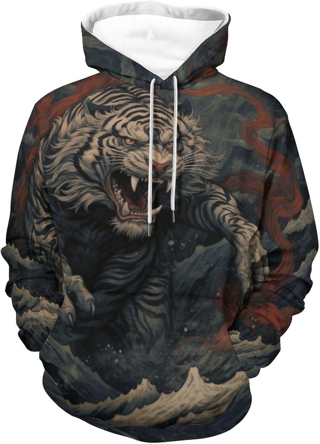 Hoodie for Mens Womens Mens Tiger Graphic 3D Fashion is cool Print Hooded Sweatshirts Pullover Top with Pocket Graphic Hoodies sweatshirt Pullover Lon