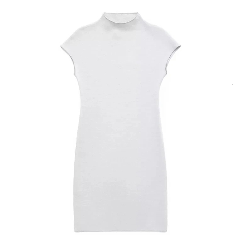 TRAF Women Fashion Stretch Knit Mini Dress Vintage High Neck Sleeveless Female Dresses Vestidos Mujer 241007