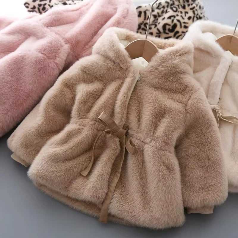 2-9T Winter Childrens Coat Autumn Solid Color Warm Artificial Fur Hooded Cardigan Girls Childrens Princess Coat Plush Clothing W241023