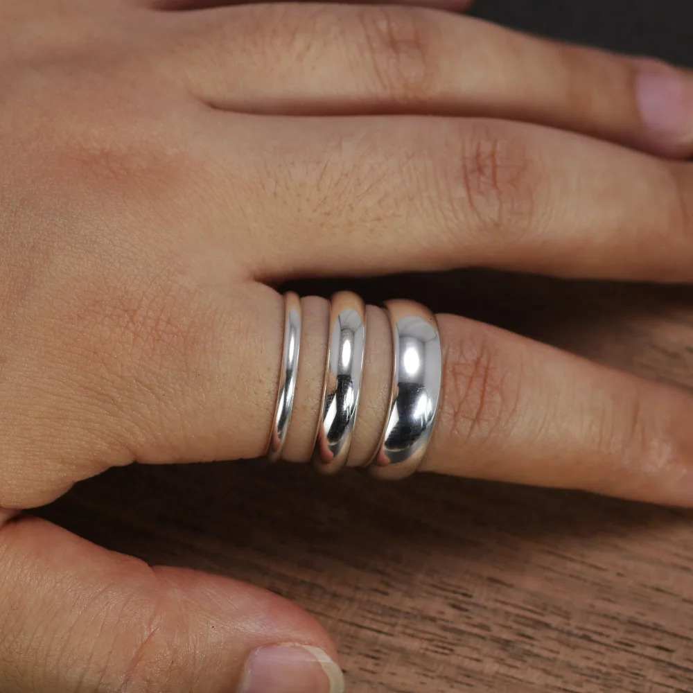 Real Pure 925 Sterling Silver Rings For Women And Men Simple Couple Ring Smooth Wedding Band For Lovers Jewelry 241024