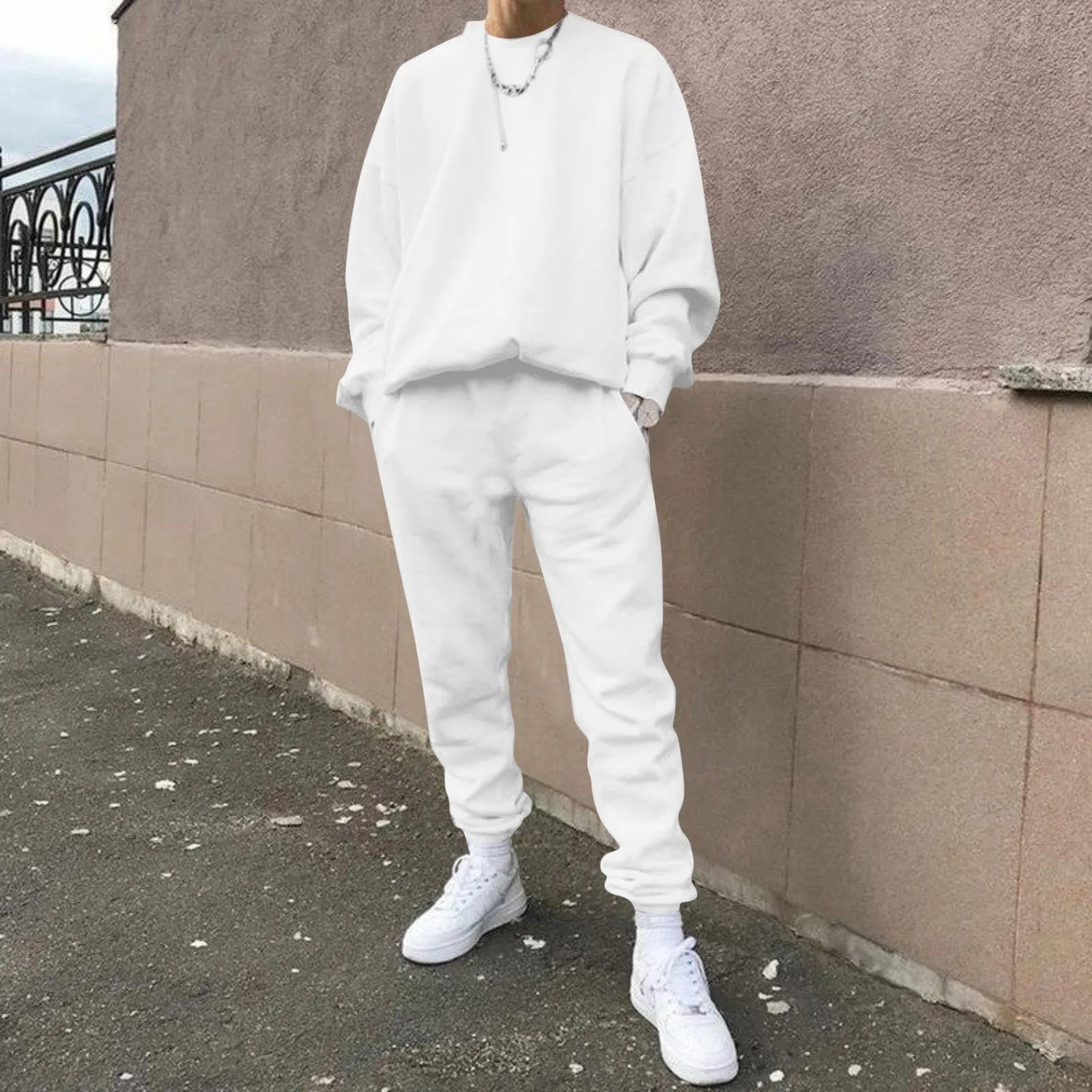 Spring and autumn solid color sportswear set mens hooded sweatshirtsweatpants y2k sportswear 2-piece setloose fitting size set 241024