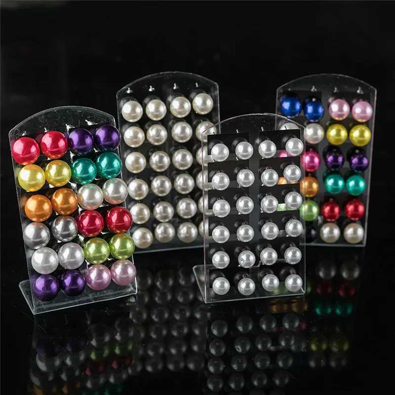 12 pairs of colored white imitation pearl earrings suitable for female earrings jewelry round earrings 4 6 8 10mm W241023