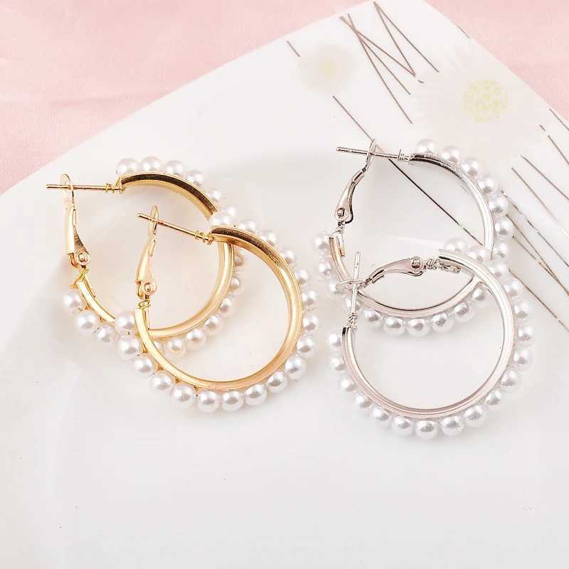 Exaggerated Imitation Pearl Ring Earrings Female Hip Hop Punk Metal Creative Geometric Ring Jewelry Accompany Girl Gifts W241023