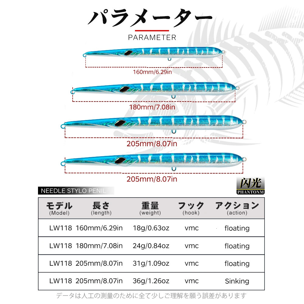 Hunthouse Fishing Lure Needle Stylo Long Casting Pencil Floating 205180160mm Isca Artificial Leurre Souple Carp 241024
