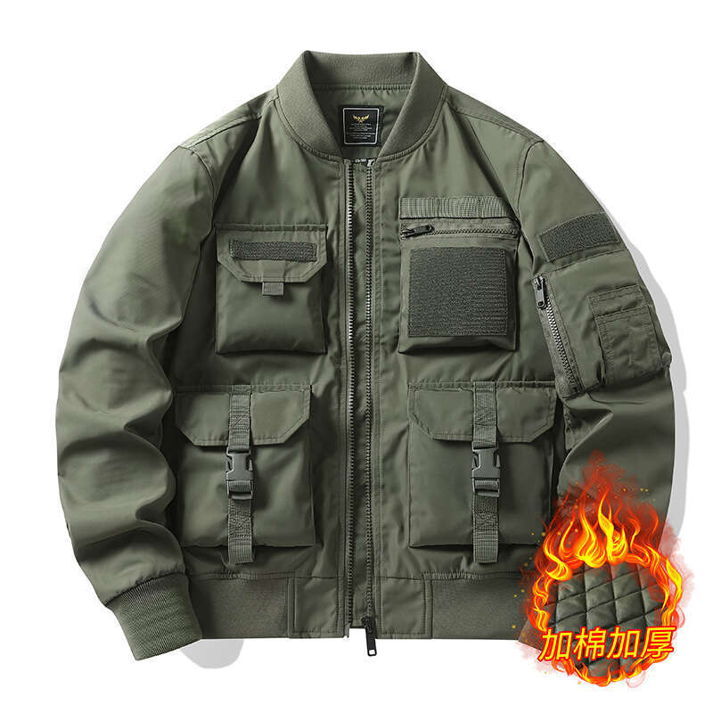 Pilot Jacket Men's European Baseball Coat Multi Pocket Work Overcoat Three Defense Charge Outdoor Trekking Camping Large Size
