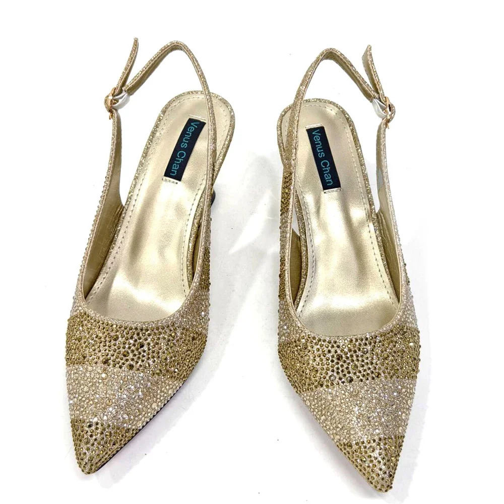 Venus Chan 2024 Hot Selg INS Pointed-Toe Style High Heels Sandal With Bag Set In Gold Color For Wedding Party Women