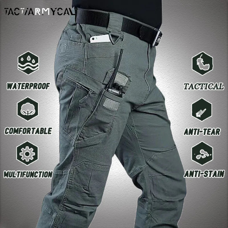 mens tactical pants with multiple pockets and elastic military urban commuting tactics Trouser mens waterproof cargo pants 6XL 241023
