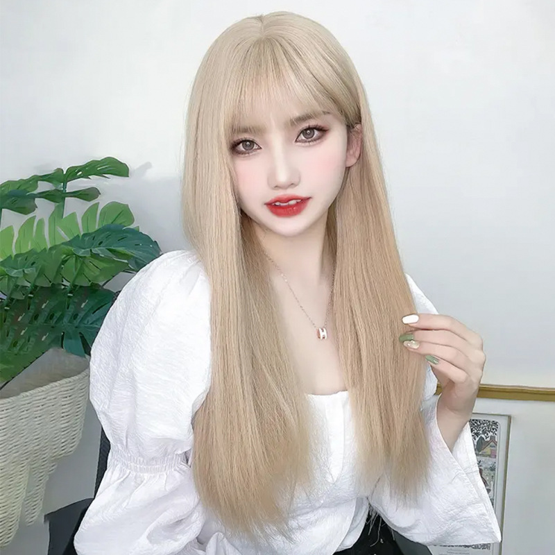 Wigs for women long straight hair New Platinum Long Hair Air Bangs Natural wig