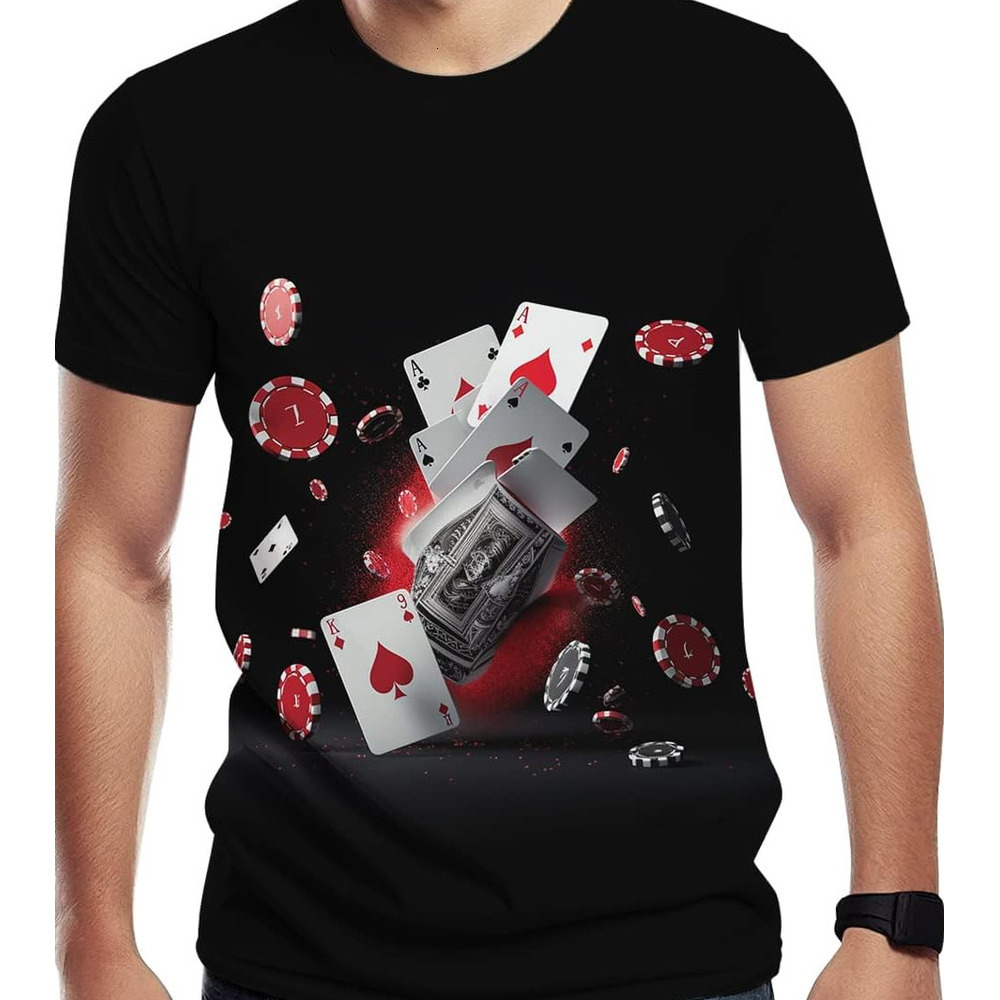 Mens T shirt Casino Chips and Poker Print T-Shirts Casual Novelty Tee Top for Men's tee Casual tops summer clothes trend