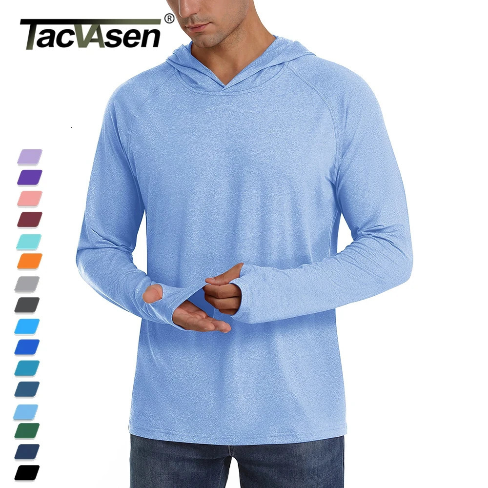 TACVASEN UPF 50Sunscreen Hoodie Mens Long Sleeve T-shirt Lightweight and Quick Drying Pulling Casual Fishing T-shirt 241024