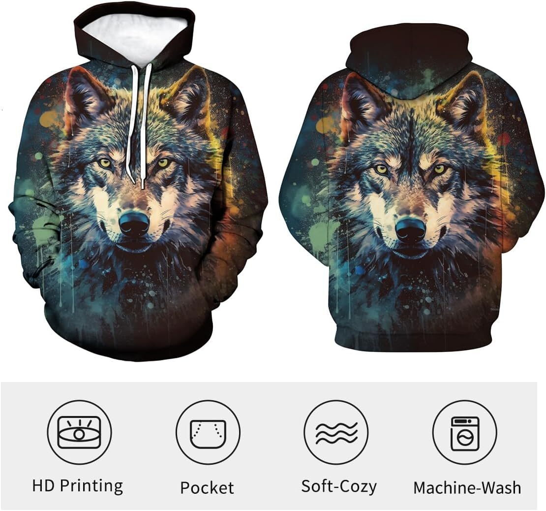 Hoodie for Mens Womens Novelty Wolf Graphic Hoodies Cool hoodies Sweatshirt Pullover Graphic Hoodies sweatshirt Fashionable and Warm