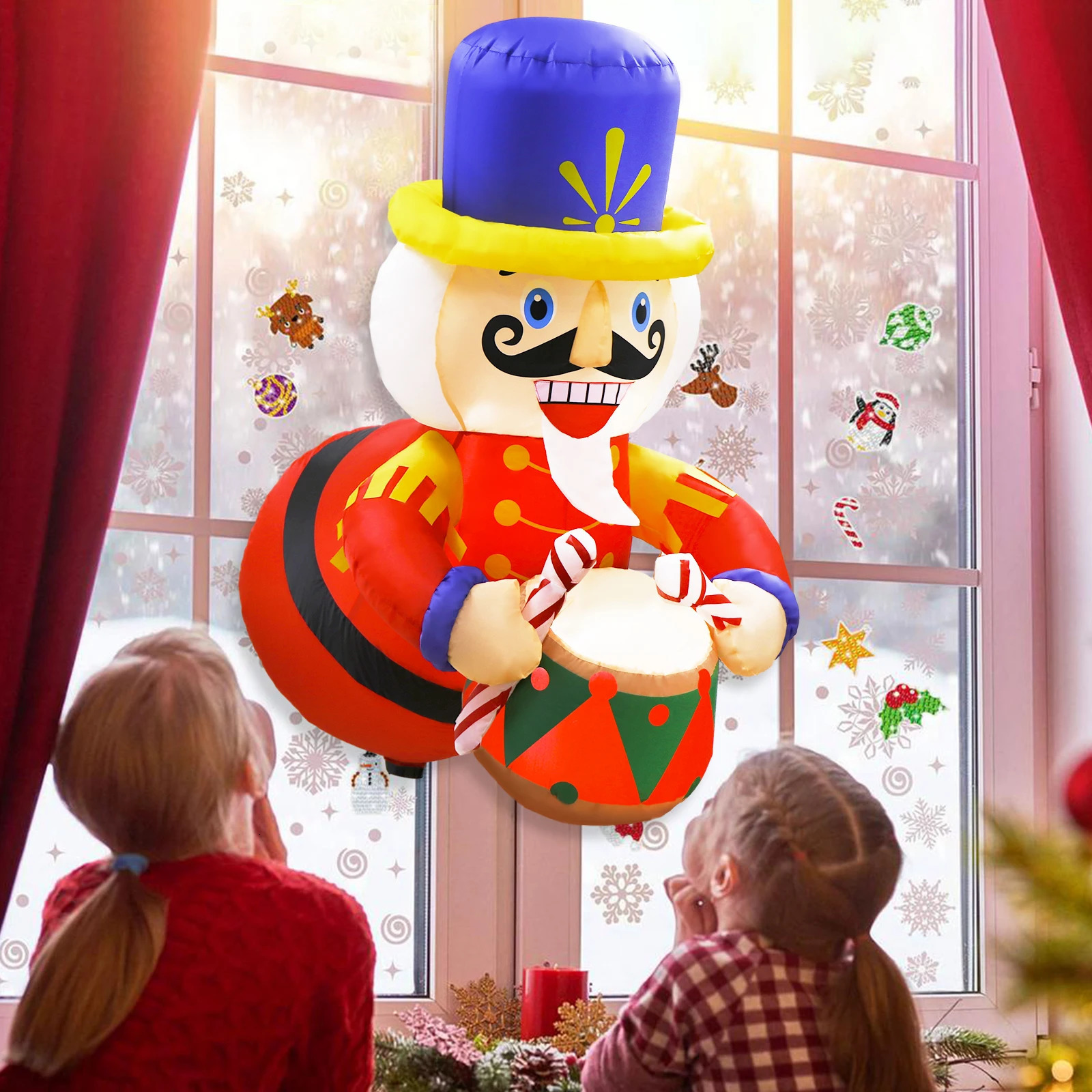 3.5-foot Christmas inflatable outdoor decorative nutcracker blow molded to pop out of the window with LED used for Christmas courtyard garden decorati