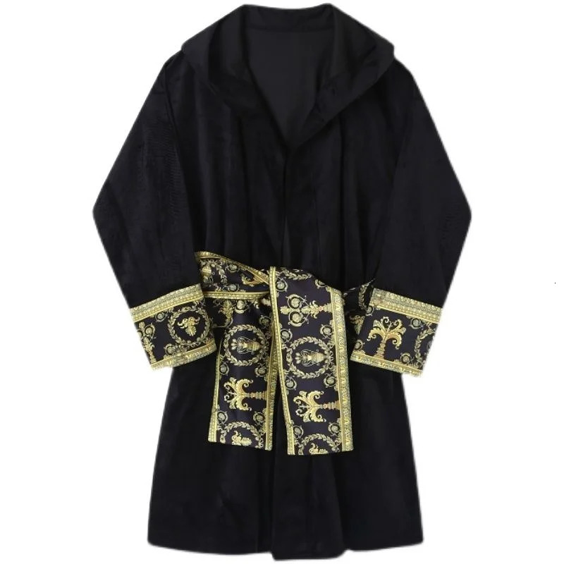IEFB Winter Thick Comfortable Velvet Light Hoodie Long Night Light Mens Fashion Robe Belt Warm Clothes 9Y9924 241023