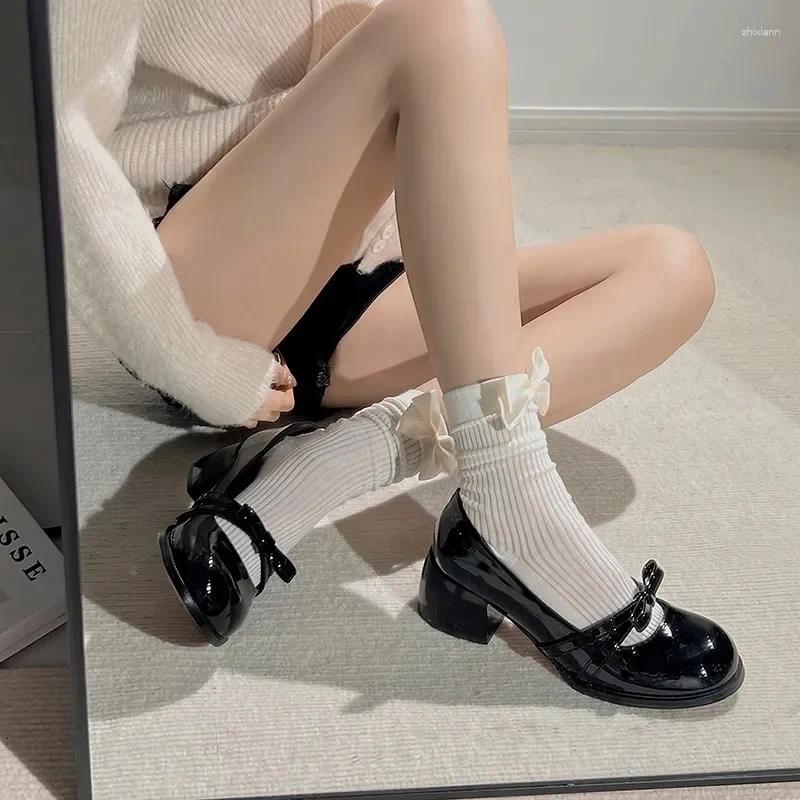 Casual Shoes Autumn Sweet Cool Style Patent Leather High Heels Mary Jane Women's Bow Shallow Mouth Round Head zhanyishengli