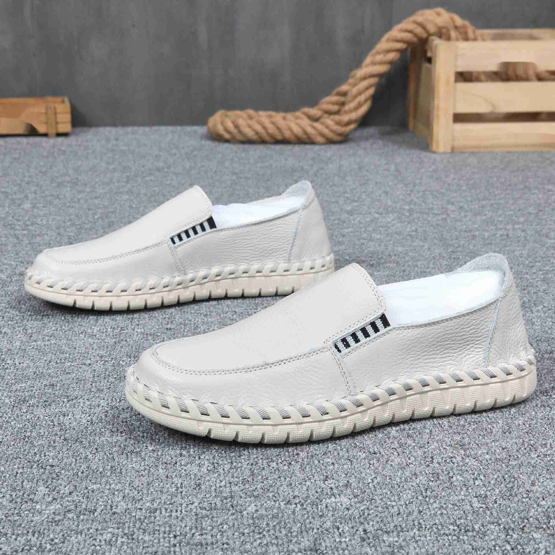 Men Dress Shoes Summer Mens Breathable Casual Driving Shoes With Leather Toe Bean Shoes Leather Shoes People Step On Leather Shoes 241009