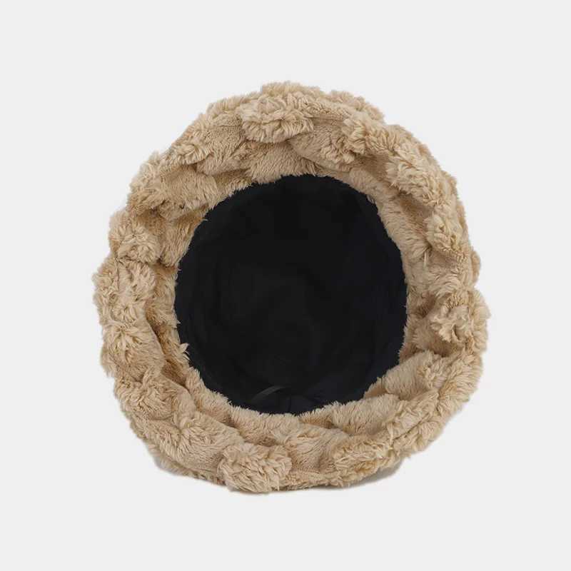 FS Retro Pineapple Pattern Bucket Hat Mens Khaki White Warm Rabbit Fur Winter Hat Warm Outdoor Panama Hat Sbrero 2023 X241023