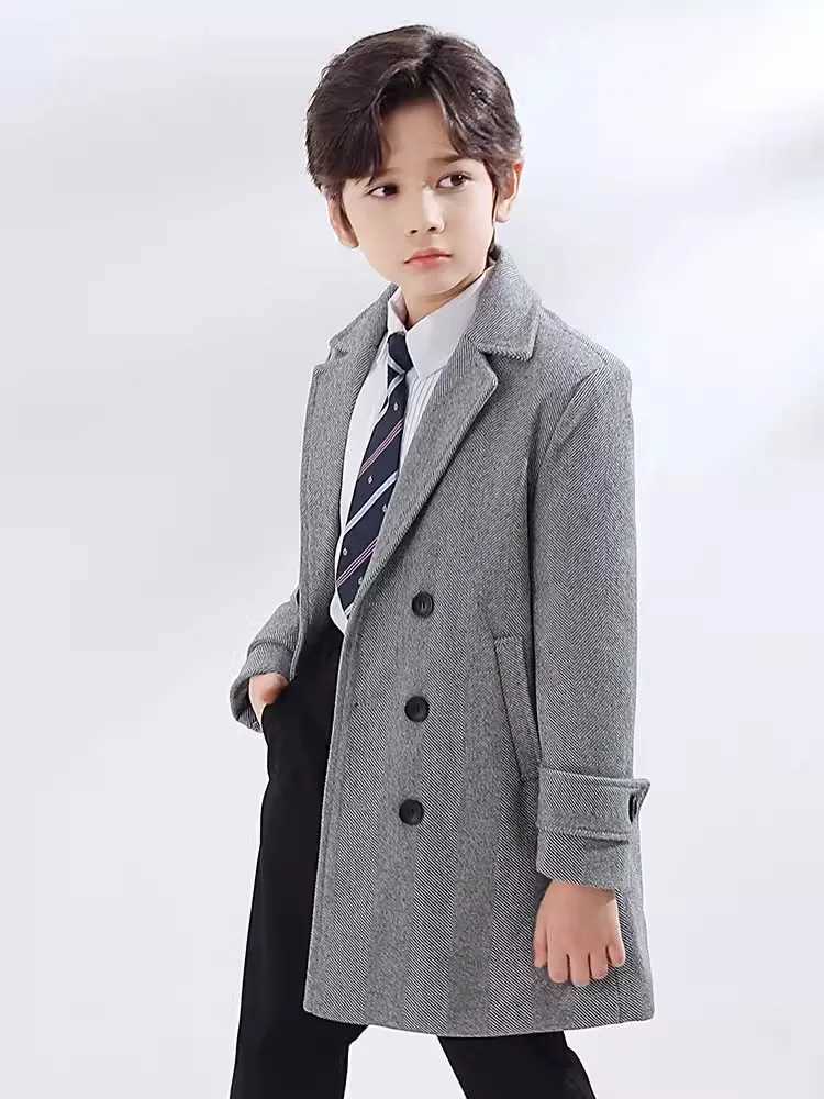 Childrens windproof outdoor long jacket childrens official birthday Par photography wool coat boys and girls winter thick warm wool coat W241023