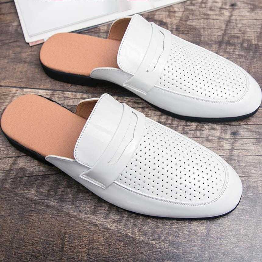 Men Dress Shoes Half Slippers Mens Outdoor Leisure Shoes Net Red One Foot Punching Casual Shoes Personality Trend Sandal 241009