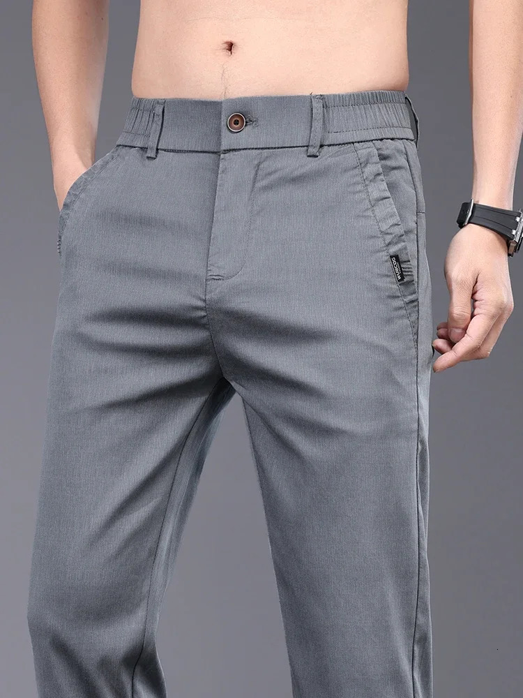 Mens pants soft and elastic Lyocell fabric summer clothing casual pants thin elastic waist slim fit mens pants 241023