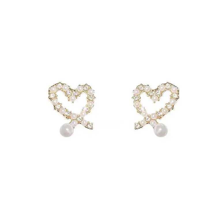 Cute Crystal Pearl Love Heart Stud Earrings For Women 2022 Korean Fashion Jewelry Wholesale Wedding Earring Boucle Oreille FemmeX241023