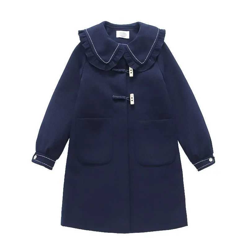 Womens wool coat windproof jacket 2024 navy blue warm and thick winter cotton coat plus size childrens clothing W241023