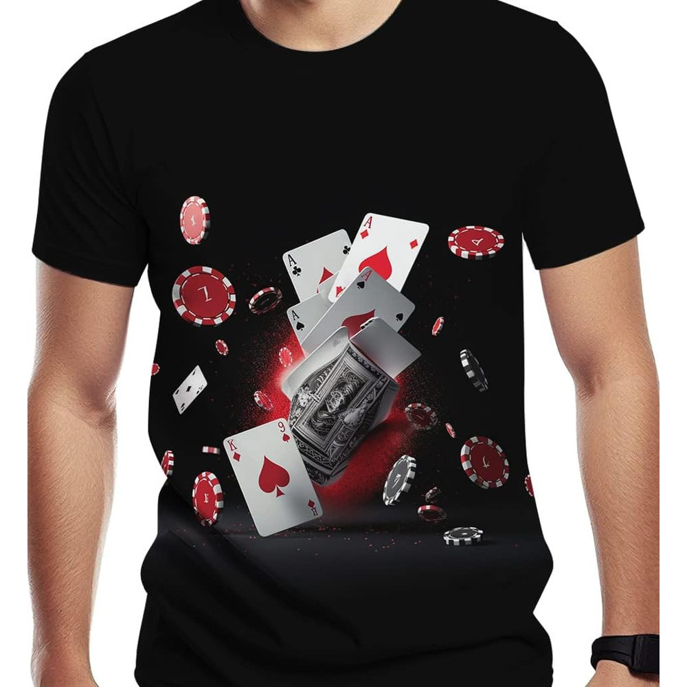 Mens T shirt Casino Chips and Poker Print T-Shirts Casual Novelty Top for tee Casual tops summer clothes trend Fashionable and cool