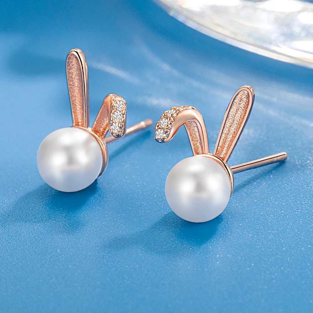 Pure 925 Sterling Silver High-quality Jewelry New Rabbit Crysal Pearl Stud Earrings For Woman XY0267X241023