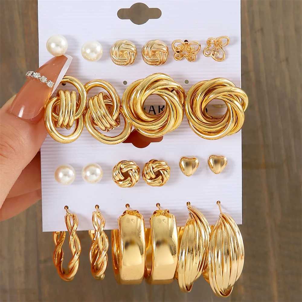 11 pairs of A set fashionable zinc alloy artificial pearl rotating geometric decorative earrings for womens daily decoration W241023