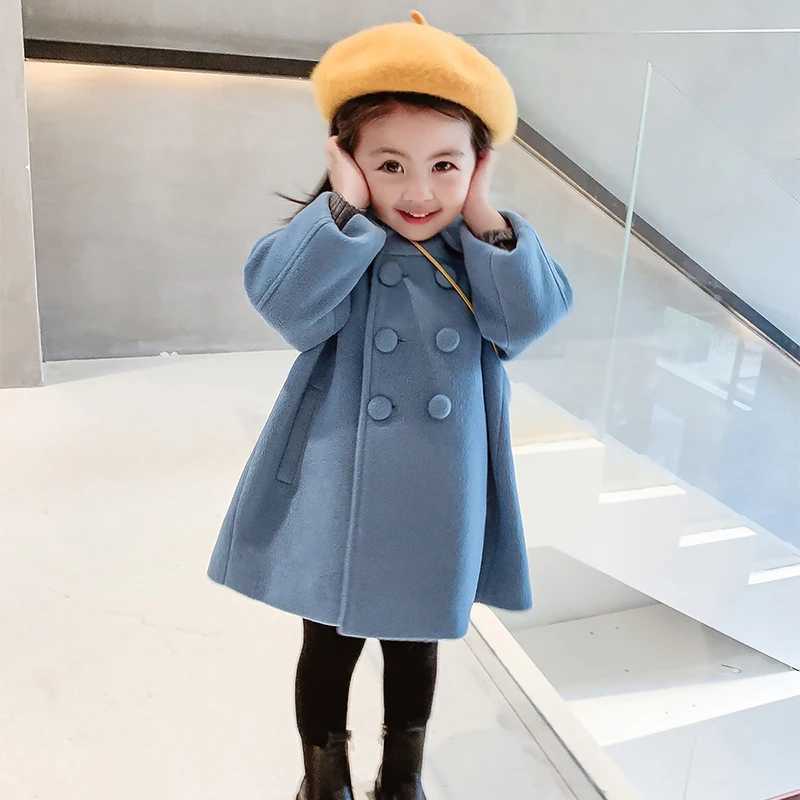 1-7 year old girls wool jacket new fashion Korean version long childrens jacket spring and autumn double chest childrens jacket W241023