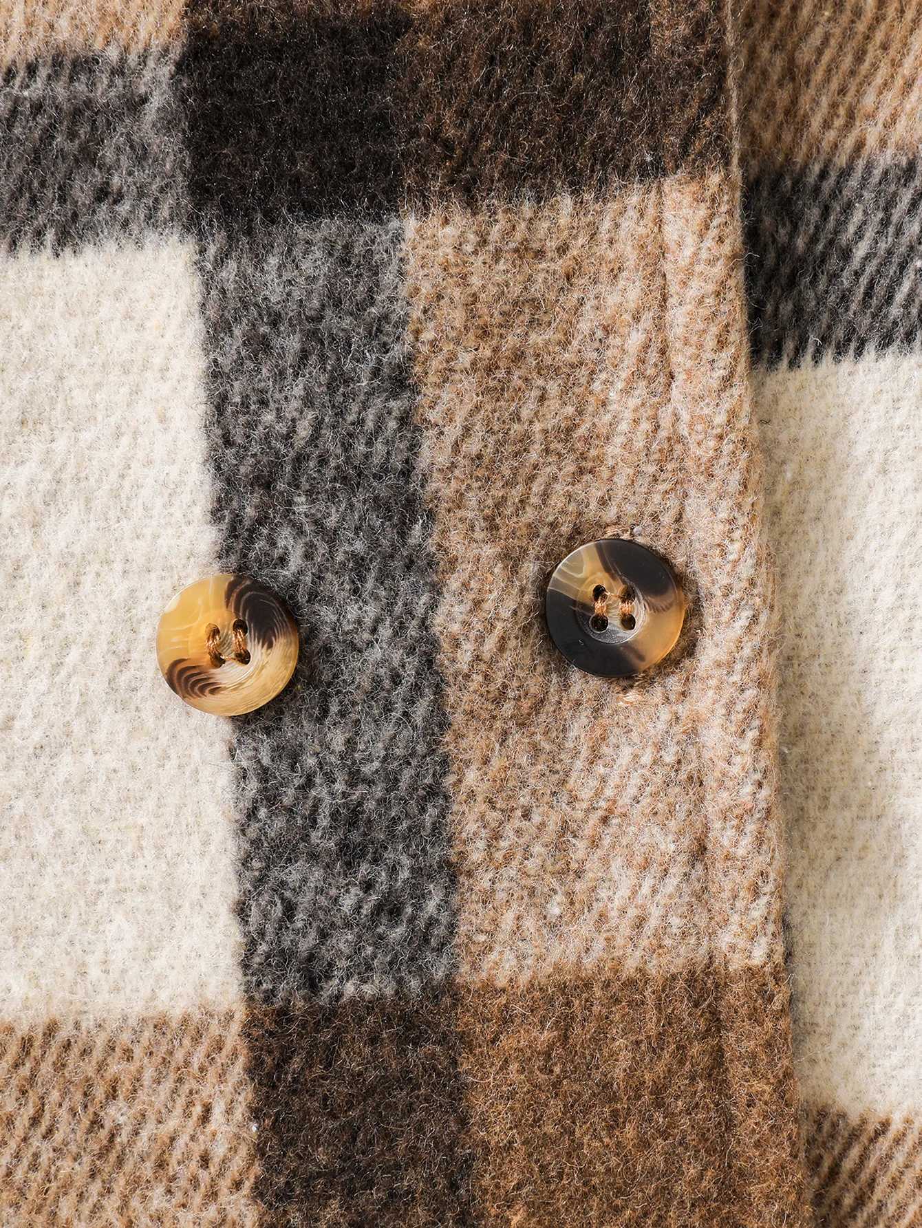 Autumn and Winter Childrens Girls Fashion Collar Plain Button Long Sleeve Patch Tips and Cashmere Warm Wool Coat W241023