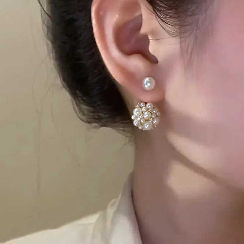 2023 New French Retro Imitation Pearl Ball Stud Earrings For Women Fashion Jewelry Elegant Simple Accessories Gifts WholesaleX241023