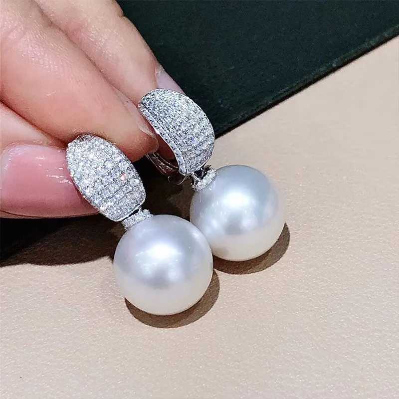 Huitan Luxury CZ Imitation Pearl Female Earrings Silver Temperature Elegant La Earrings Party Fashion Jewelry W241023