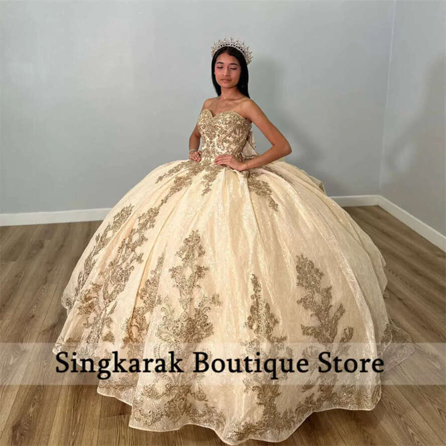 New Arrival Princess Champane Quinceanera Dresses Ball 2023 Sweet 16 Dress Crystals Lace Appliques Birthday 15Th Party Gown