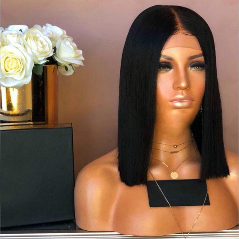 African wig for women with medium-length straight hair and synthetic fiber wig