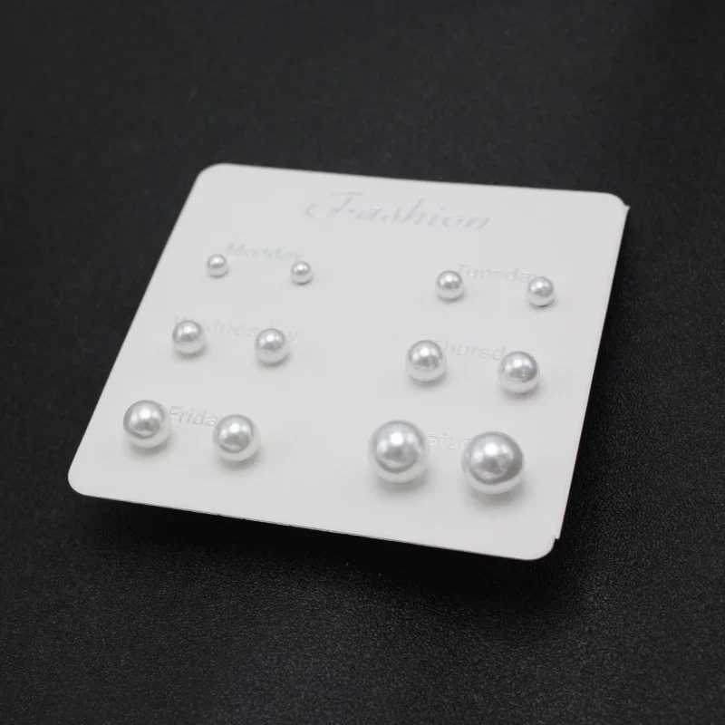 6 pairs/week bulk white imitation pearl jewelry set stud earrings womens classic romantic Brinks girl gift W241023