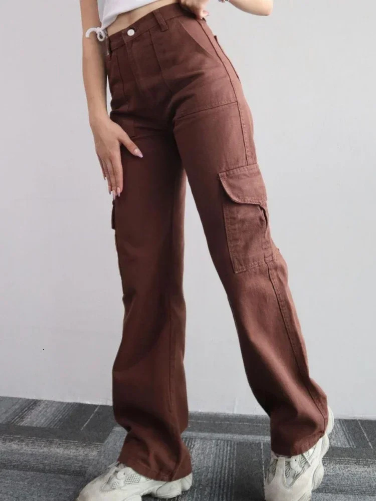 Direct High Waist Luggage Trouser Casual Wide Leg Ultra Thin Retro Street Pocket Fashion Womens Casual Pants 241023