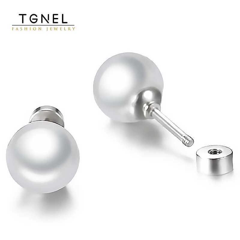 Pearl screw stud earrings womens stainless steel earrings 8mm white 20G perforated sleep mens fashionable earrings W241023