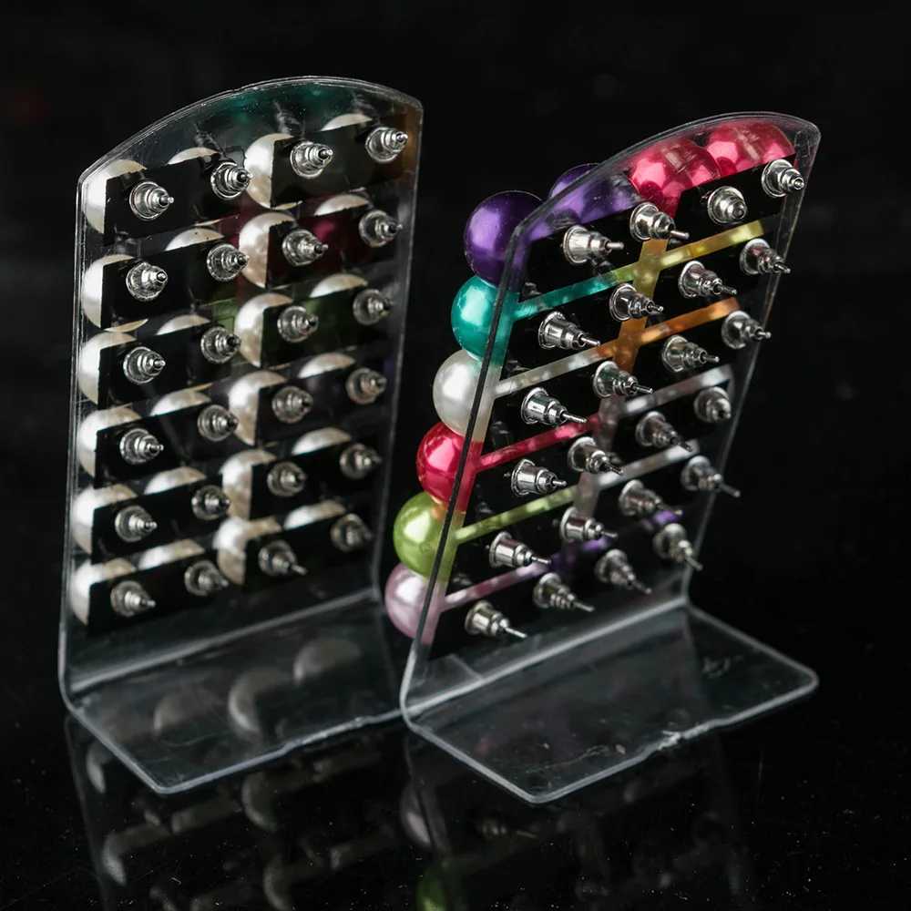 12 pairs of colored pearl earrings mixed earrings colored rhinestone hypoallergenic research earrings fashion W241023