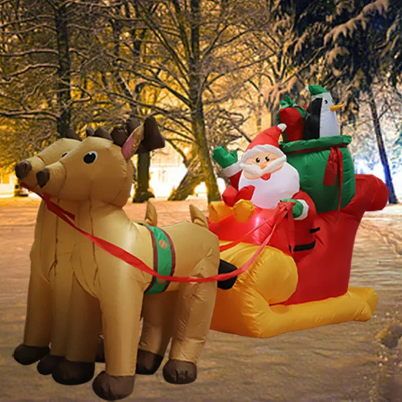 2.2-meter/7-foot Christmas decoration inflatable toy Santa Claus sled with built-in LED lights Christmas party indoor and outdoor courtyard props deco