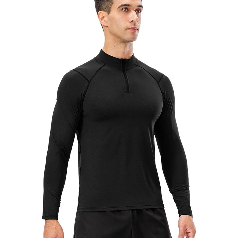 Mens long sleeved UPF 50T-shirt 1/4 zipper fishing and running Rush protective T-shirt mens fitness and leisure T-shirt 241024