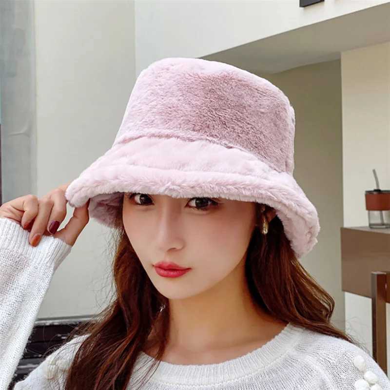 Warm Thick Hat Autumn Winter Bucket Hat Cool Panama Womens Cashmere Outdoor Solid Color Fishermans Sunshade Hat Neutral Edition X241023