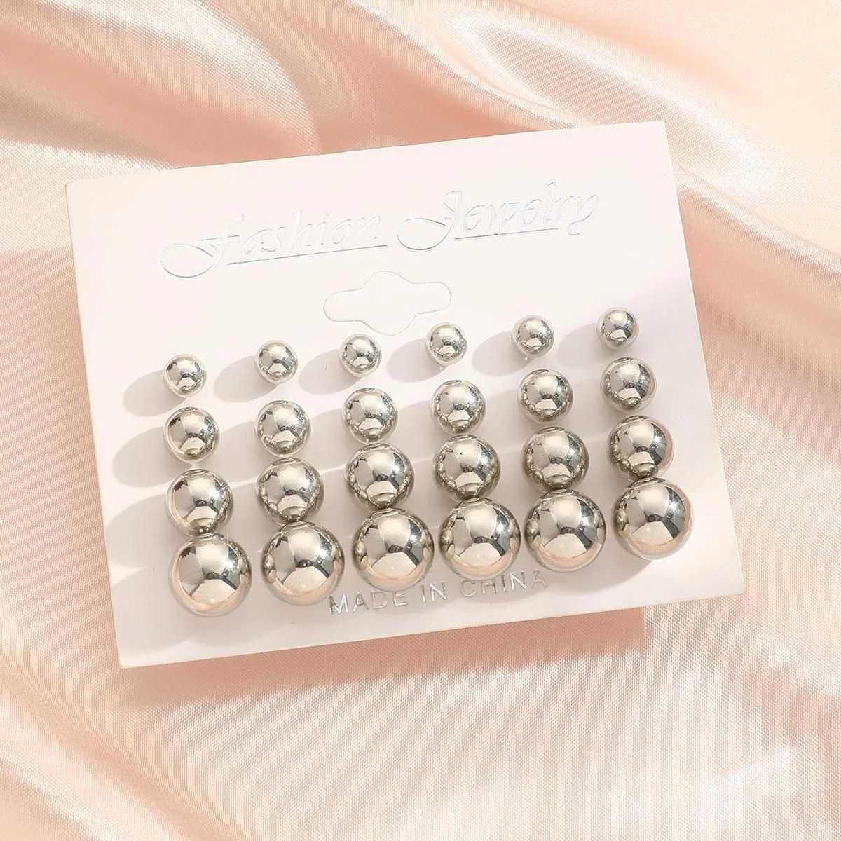 12 pairs/set of white simulated pearl stud earrings set suitable for womens jewelry decoration perforated ball earring set Bijouteria Brinco W241023