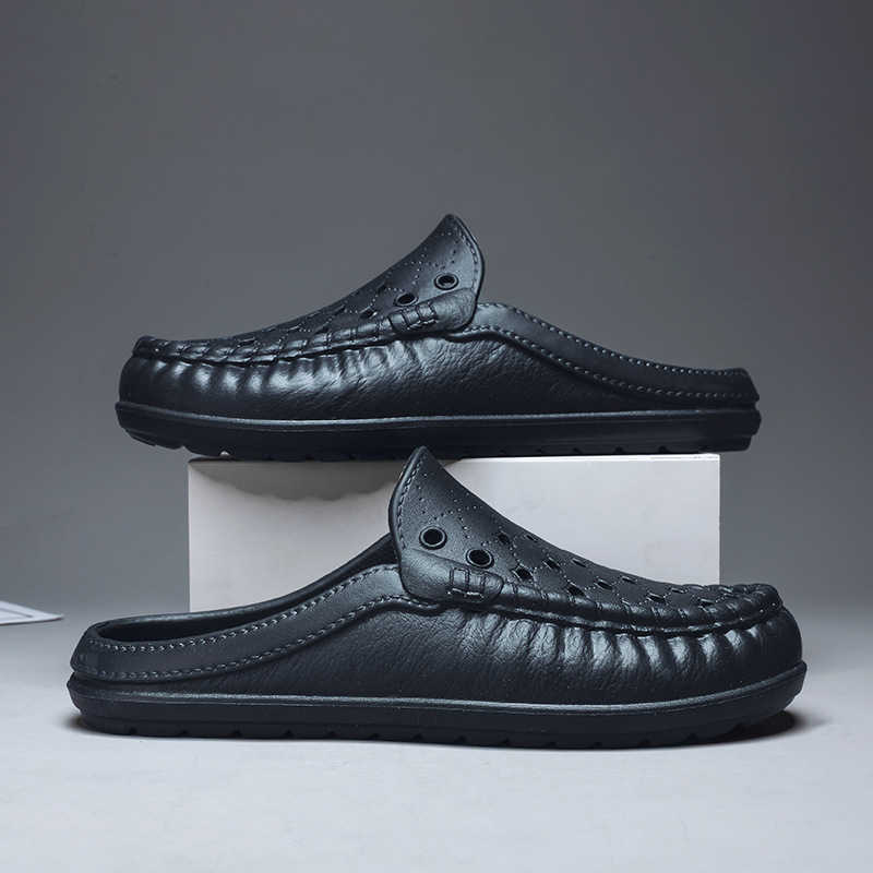 Men Dress Shoes Half Slipper Mens Summer Breathable New Exterior Soft Soled Anti Slip Beach Sandals Mens Hooded Sandals 241009