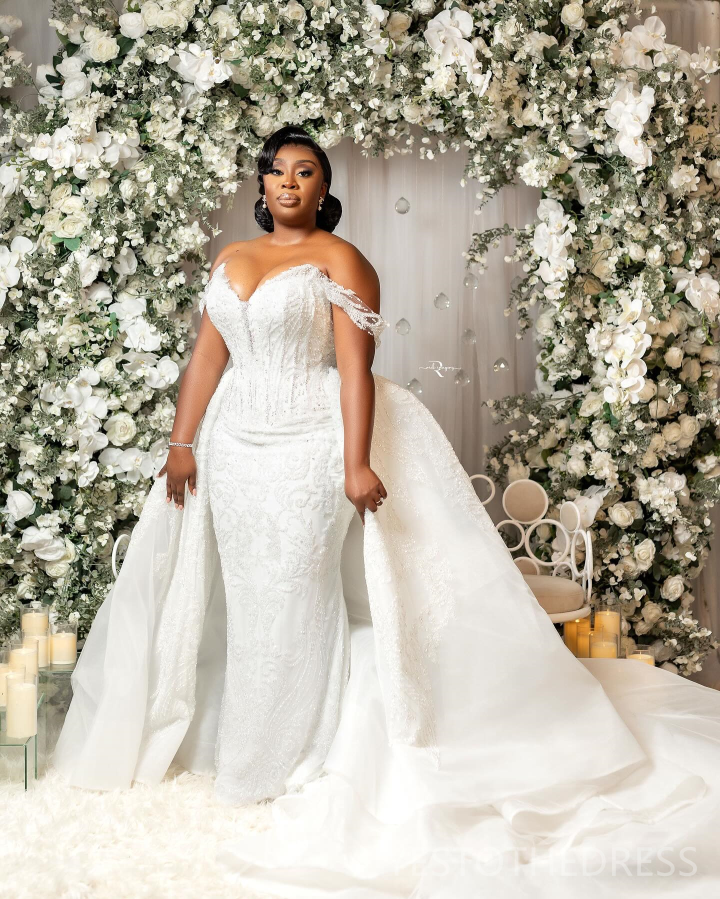 2024 Plus Size African Dress Bridal Bride Detachable Train Mermaid Off Shoulder Beaded Lace Plated Wedding Gowns For Black Women Marriage